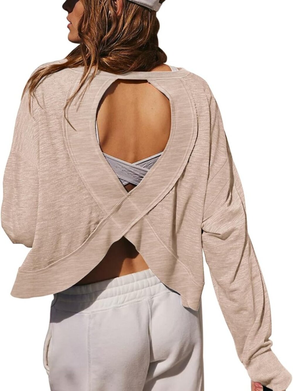 Open Back Long Sleeve Crop Workout Tops for Women | Athletic Fitness Shirts